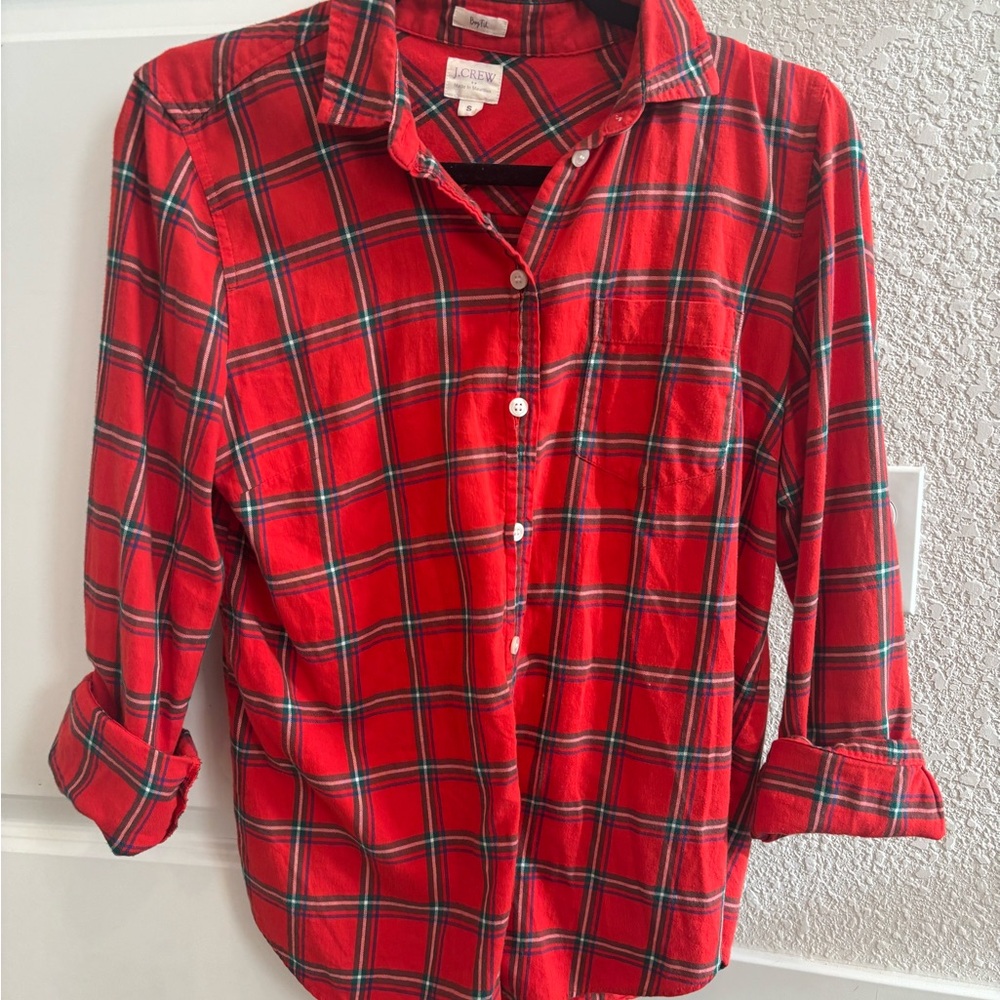 J.Crew Red Plaid Shirt Boyfit